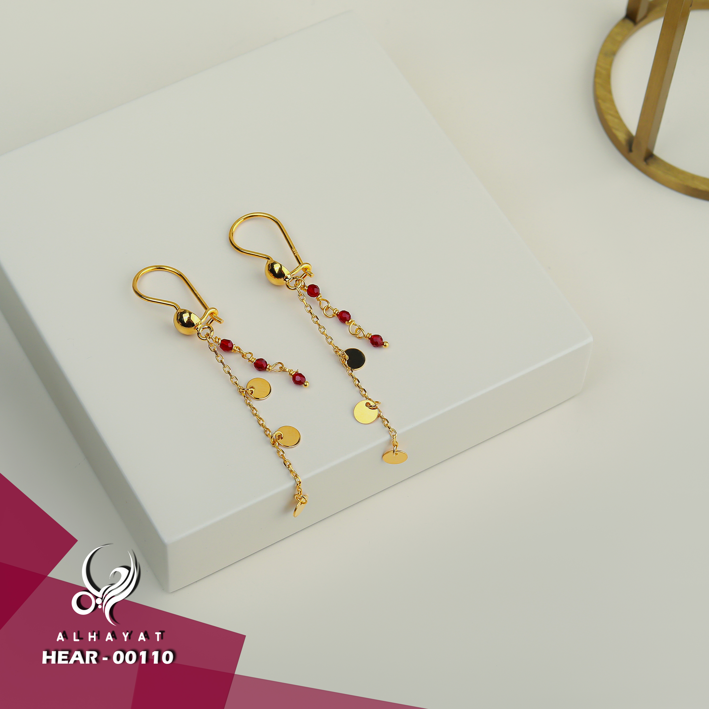 21 karat gold pendant earrings, made in Turkey - (H-0178)